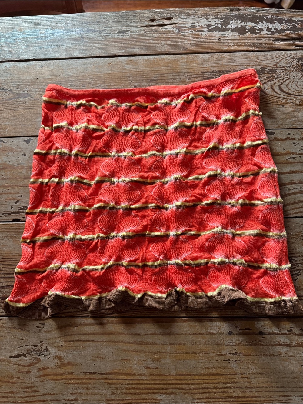 Gimaguas Red Mini Skirt with Cream and Brown Stripes